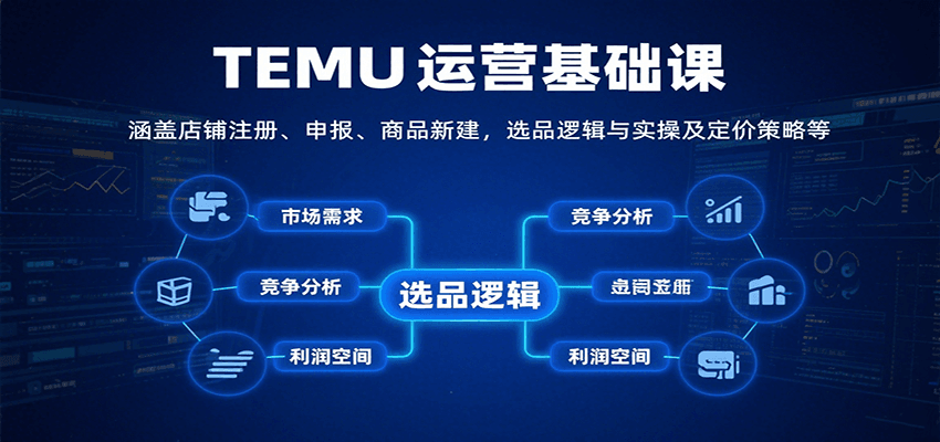 TEMU运营基础课：涵盖店铺注册、申报、商品新建，选品逻辑与实操及定价策略等