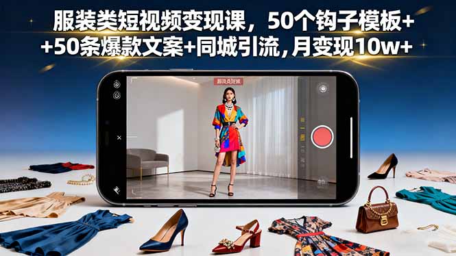 （16189期）服装类短视频变现课，50个钩子模板+50条爆款文案+同城引流，月变现10w+