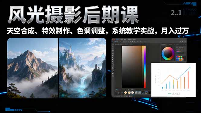 （16433期）风光摄影后期课，一键换天空合成、特效制作、色调调整，月入过万