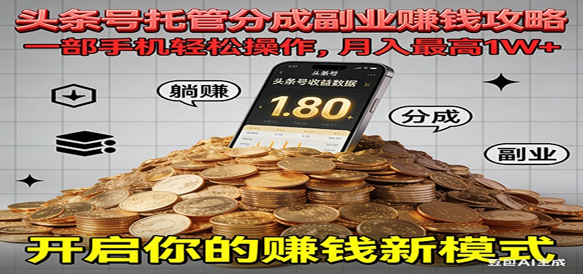 全程托管今日头条,一部手机就可以开干,最高躺赚1W+