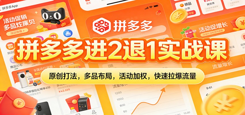 拼多多进2退1实战课:原创打法,多品布局,活动加权,快速拉爆流量 拼多多进2退1实战课:原创打法,多品布局,活动加权,快速拉爆流量