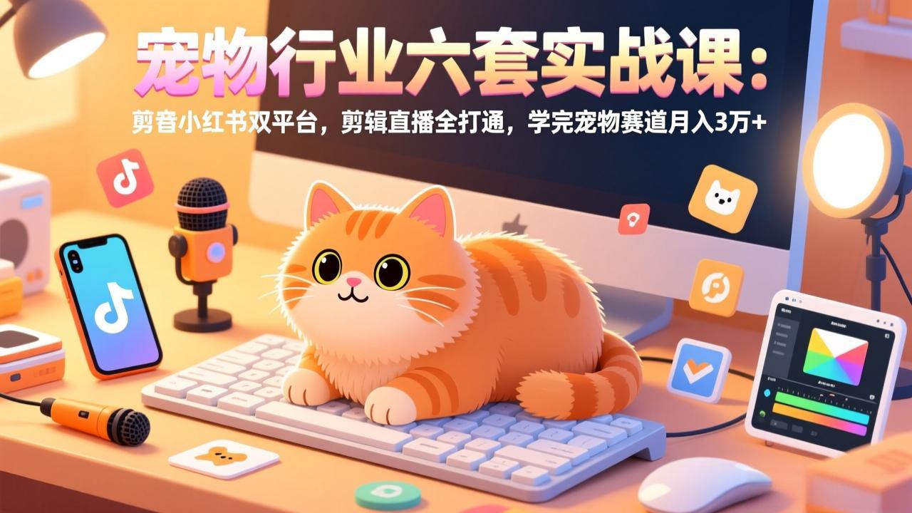 （17411期）宠物行业六套实战课：抖音小红书双平台，剪辑直播全打通，学完宠物赛道月入3万+