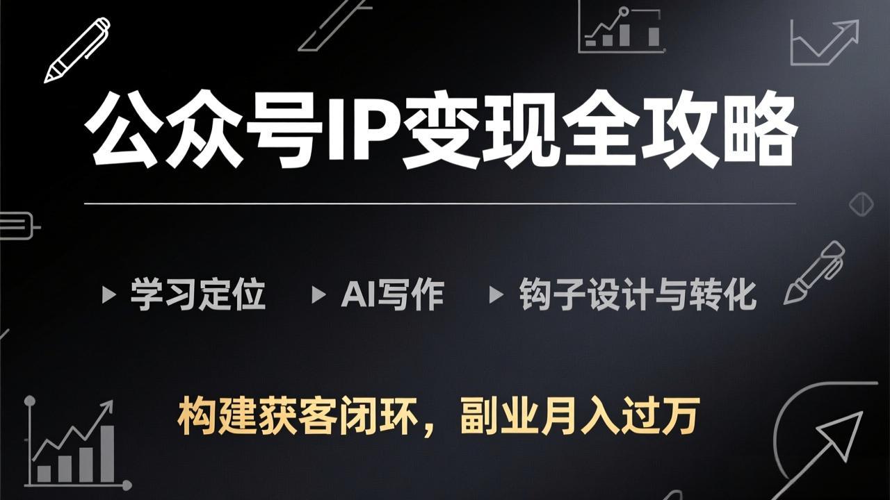 (17523期)公众号IP变现全攻略-更新,学习定位、AI写作、钩子设计与转化,构建获客闭环,副业月入过万