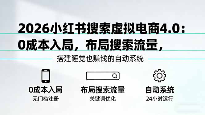 (17659期)2026小红书搜索虚拟电商4.0:0成本入局,布局搜索流量,搭建睡觉也赚钱的自动系统