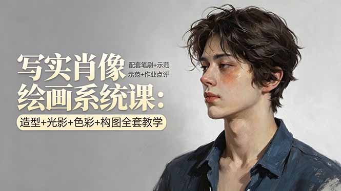 （17967期）写实肖像绘画系统课：造型+光影+色彩+构图全套教学，配套笔刷+示范+作业点评