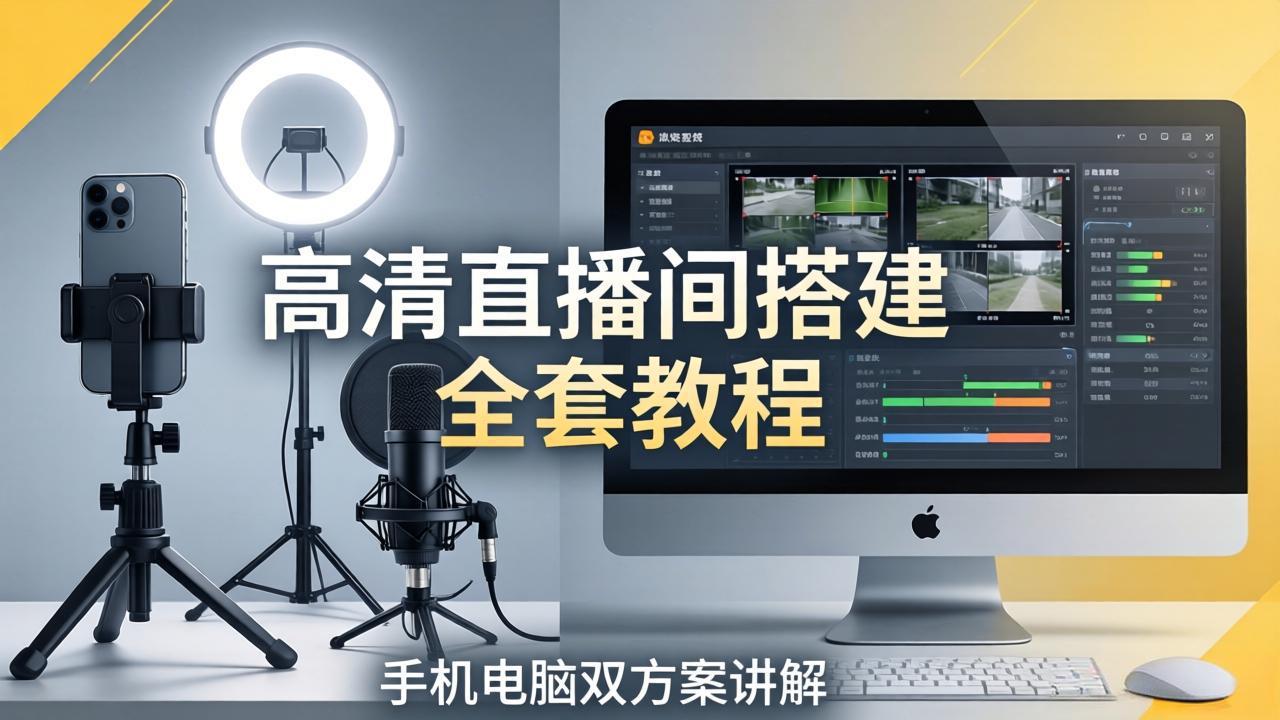 （18104期）高清直播间搭建全套教程，手机电脑双方案讲解，设备选型调试多机位实操教学
