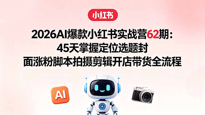 (18606期)2026AI爆款小红书实战营62期:45天掌握定位选题封面涨粉脚本拍摄剪辑开店带货全流程