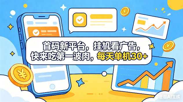 首码新平台,挂G自动看广告,快来吃第一波肉,每天单机30+,可矩阵放大