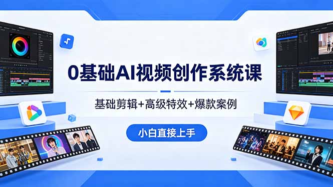（18354期）0基础AI视频创作系统课，基础剪辑+高级特效+爆款案例，小白直接上手