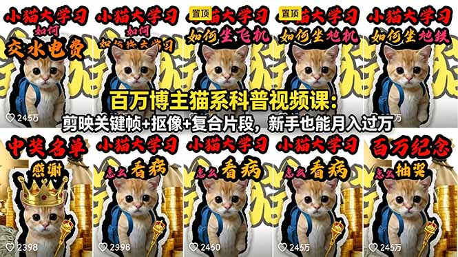 （18595期）百万博主猫系科普视频课：剪映关键帧+抠像+复合片段，新手也能月入过万