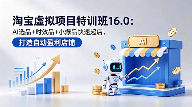 (18665期)淘宝虚拟项目特训班16.0:AI选品+时效品+小爆品快速起店,打造自动盈利店铺