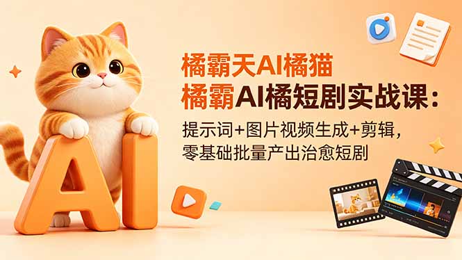 (18542期)橘霸天AI橘猫短剧实战课:提示词+图片视频生成+剪辑,零基础批量产出治愈短剧