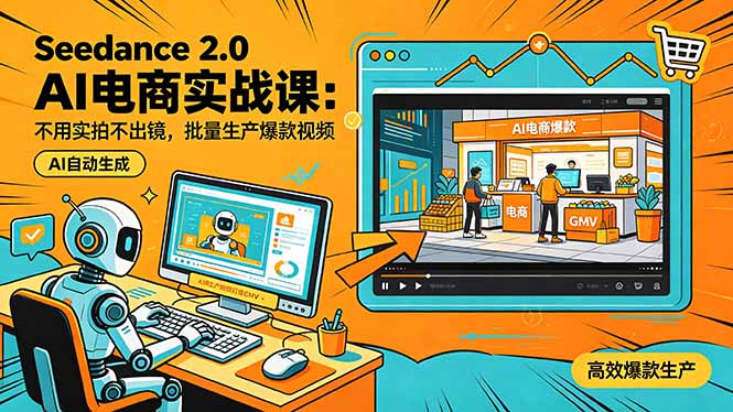 (18433期)Seedance 2.0 AI电商实战课:不用实拍不出镜,批量生产爆款视频打爆GMV