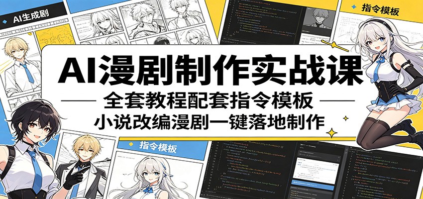 AI漫剧制作实战课:全套教程配套指令模板,小说改编漫剧一键落地制作