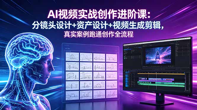 (18596期)AI视频实战创作进阶课:分镜头设计+资产设计+视频生成剪辑,真实案例跑通创作全流程