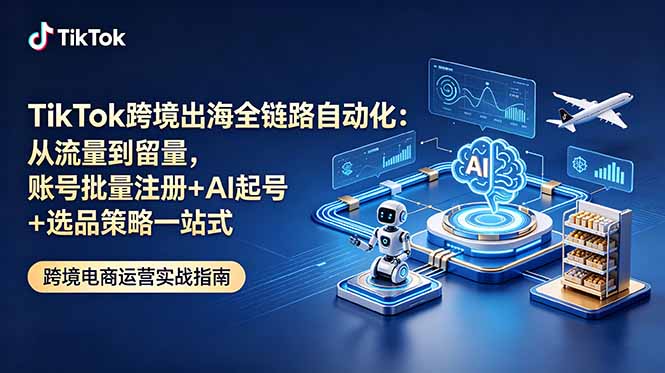 (18907期)TikTok跨境出海全链路自动化:从流量到留量,账号批量注册+AI起号+选品策略一站式