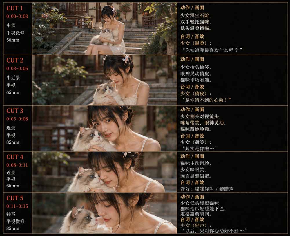 (18909期)美女和猫故事提示词,人物一致性提示词+故事板 (18909期)美女和猫故事提示词,人物一致性提示词+故事板