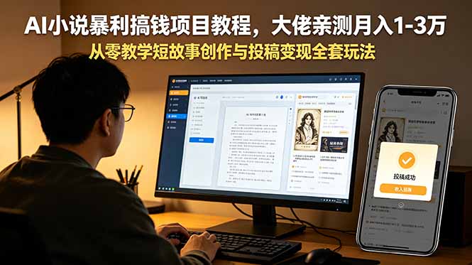(18913期)AI小说暴利搞钱项目教程-更新,大佬亲测月入1-3万,从零教学短故事创作与投稿变现全套玩法