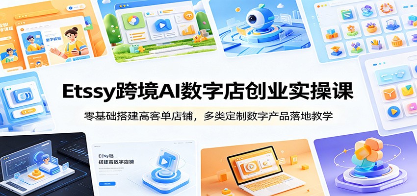 Etsy跨境AI数字店创业实操课:零基础搭建高客单店铺,多类定制数字产品落地教学