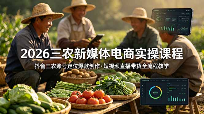 (18991期)2026三农新媒体电商实操课程:抖音三农账号定位爆款创作,短视频直播带货全流程教学