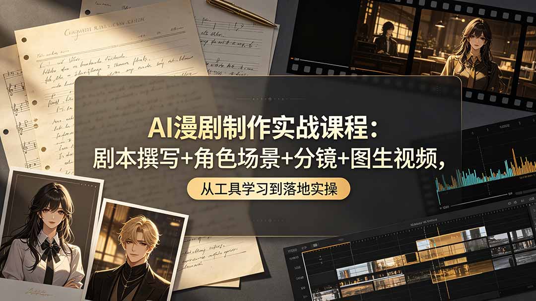 (19020期)AI漫剧制作实战课程:剧本撰写+角色场景+分镜+图生视频,从工具学习到落地实操