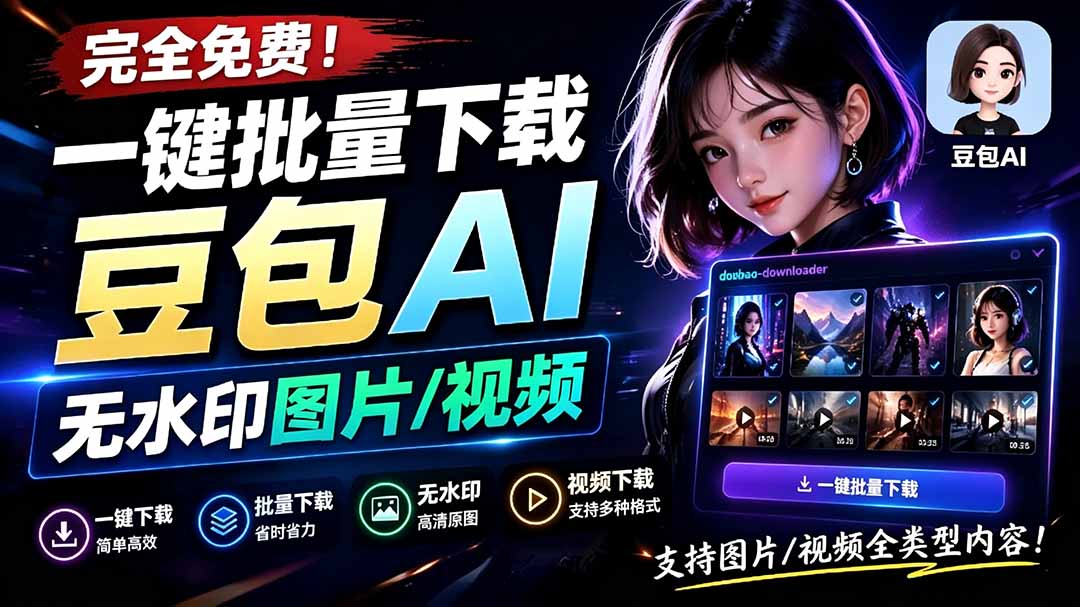 (19355期)Github最新发布!一键批量下载豆包AI无水印图片/视频,简单易用,自动解析提示词,doubao-downloader
