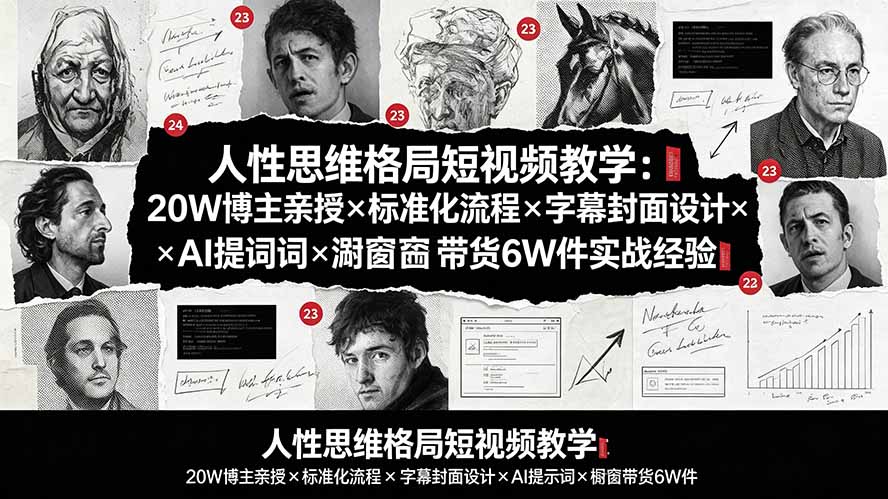 (19538期)人性思维格局短视频教学:20W博主亲授×标准化流程×字幕封面设计×AI提示词×橱窗带货6W件实战经验