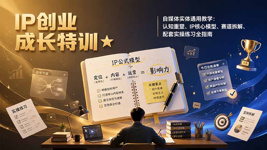 (19567期)IP创业成长特训★自媒体实体通用教学:认知重塑、IP核心模型、赛道拆解、配套实操练习全指南 (19567期)IP创业成长特训★自媒体实体通用教学:认知重塑、IP核心模型、赛道拆解、配套实操练习全指南