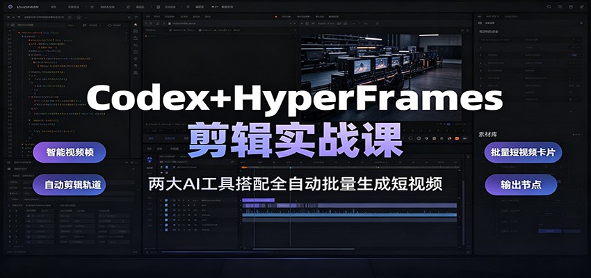 Codex+HyperFrames剪辑实战课:两大AI工具搭配全自动批量生成短视频