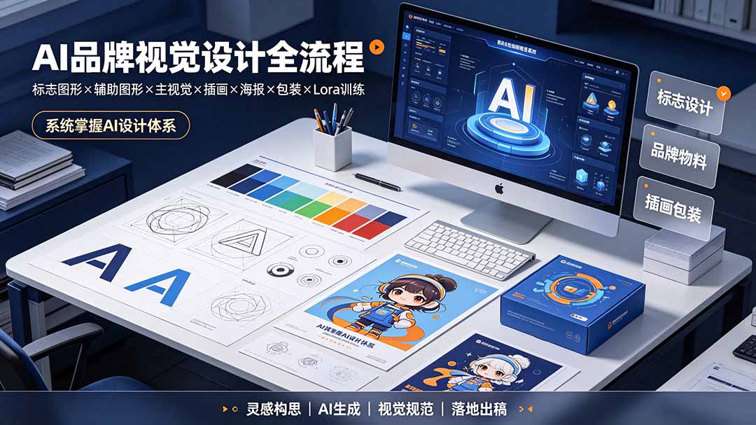 (19372期)AI品牌视觉设计全流程:标志图形×辅助图形×主视觉×插画×海报×包装×Lora训练,系统掌握AI设计体系