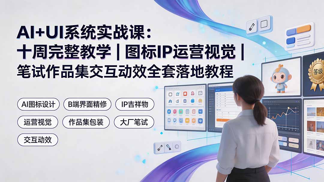 (19378期)AI+UI系统实战课:十周完整教学|图标IP运营视觉|笔试作品集交互动效全套落地教程