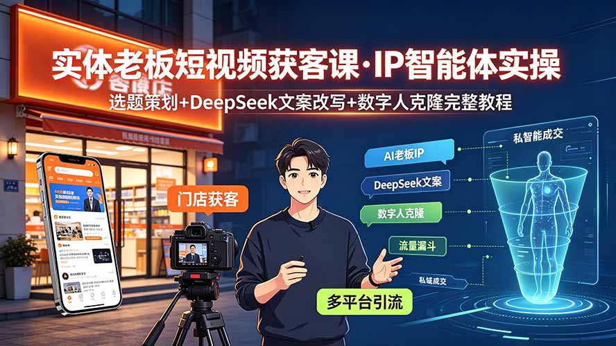 (19260期)实体老板短视频获客课·IP智能体实操|选题策划+DeepSeek文案改写+数字人克隆完整教程