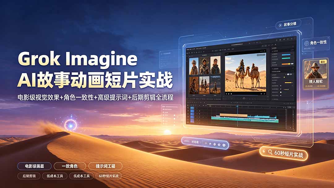 (19305期)Grok Imagine AI故事动画短片实战:电影级视觉效果+角色一致性+高级提示词+后期剪辑全流程 (19305期)Grok Imagine AI故事动画短片实战:电影级视觉效果+角色一致性+高级提示词+后期剪辑全流程