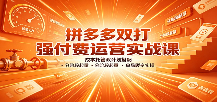 拼多多双打强付费运营实战课：成本托管双计划搭配，分阶段起量，单品裂变实操
