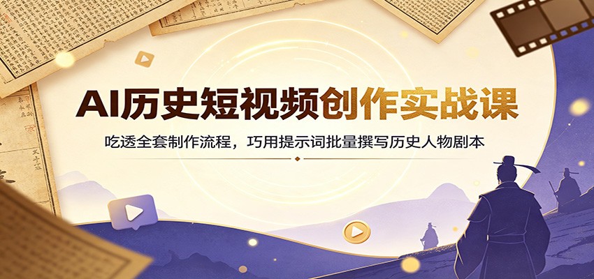AI历史短视频创作实战课:吃透全套制作流程,巧用提示词批量撰写历史人物剧本