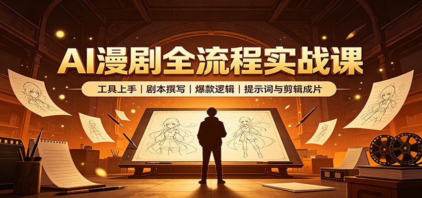 AI漫剧全流程实战课：工具上手、剧本撰写、爆款逻辑、提示词与剪辑成片
