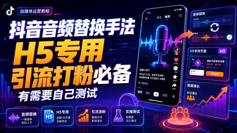 抖音音频替换手法H5专用,引流打粉必备,有需要自己测试