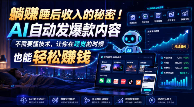 躺賺睡后收入的秘密！AI自动发爆款内容，不需要懂技术，让你在睡觉的时候也能轻松賺钱【原创双语字幕】