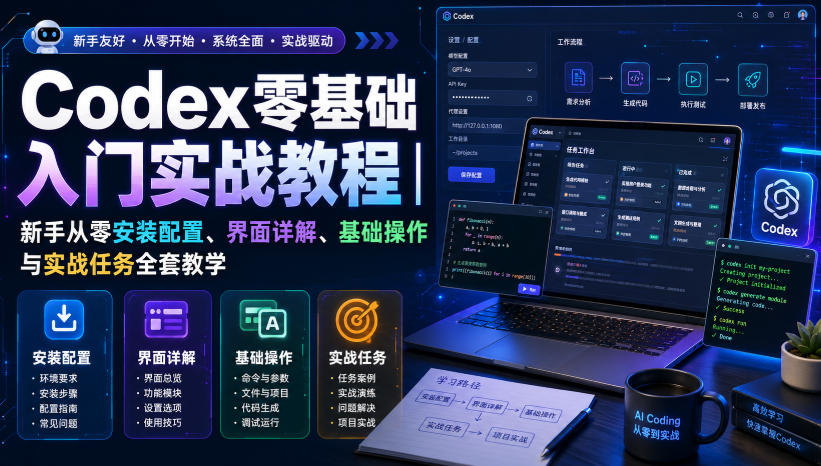 Codex零基础入门实战教程|新手从零安装配置、界面详解、基础操作与实战任务全套教学