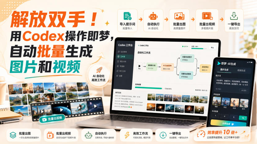 解放双手!用Codex操作即梦,自动批量生成图片和视频