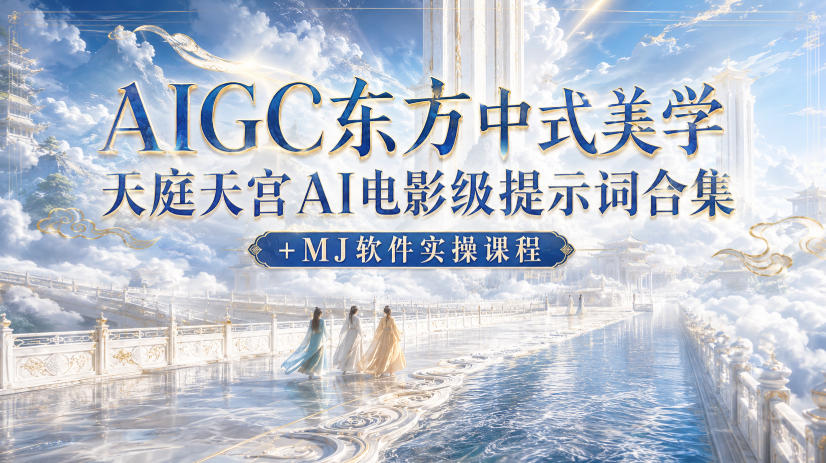 AIGC东方中式美学天庭天宫AI电影级提示词合集+MJ软件实操课程