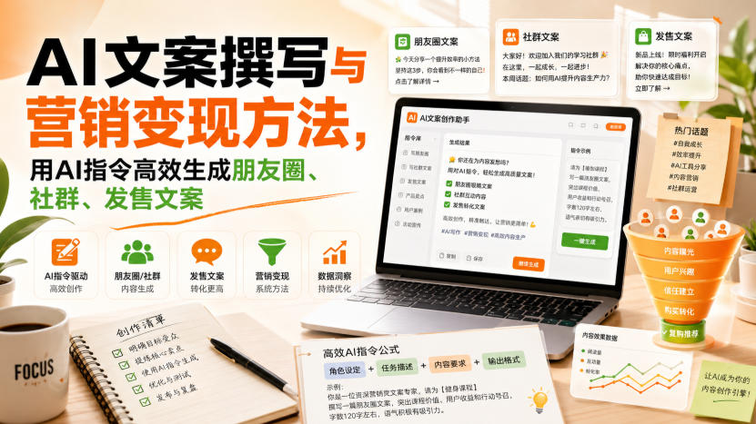 AI文案撰写与营销变现方法,用AI指令高效生成朋友圈、社群、发售文案