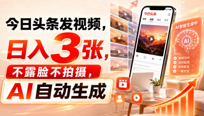 今日头条发视频,日入3张,不露脸不拍摄,AI自动生成