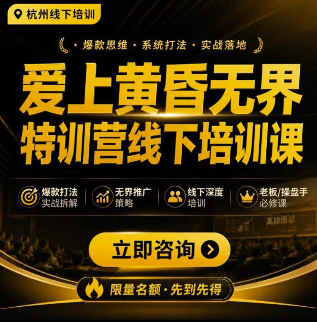 爱上黄昏无界特训营AI推广实战7月27-30杭州线下课,AI落地淘宝最完整的课程,学天猫淘宝的老板必看