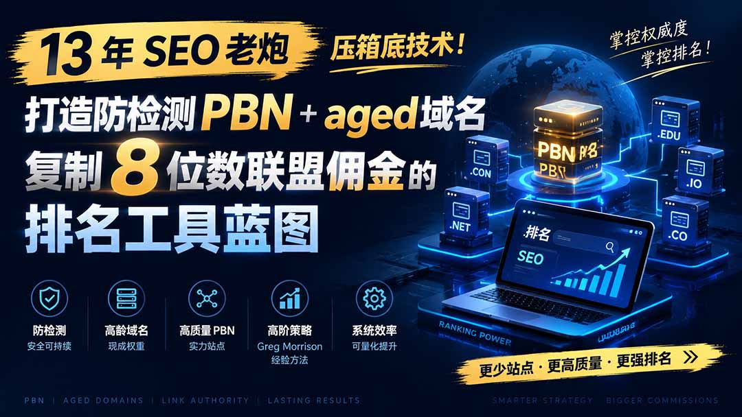(19824期)13 年 SEO 老炮压箱底技术!打造防检测 PBN+aged 域名,复制 8 位数联盟佣金的排名工具蓝图【原创双语字幕】