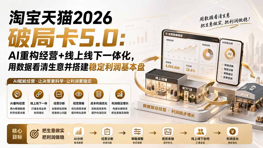 (19748期)淘宝天猫2026破局卡5.0:AI重构经营+线上线下一体化,用数据看清生意并搭建稳定利润基本盘