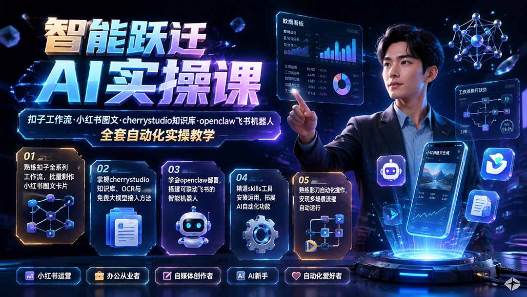 (19652期)智能跃迁 AI实操课|扣子工作流小红书图文搭建,cherrystudio知识库openclaw飞书机器人全套自动化实操教学