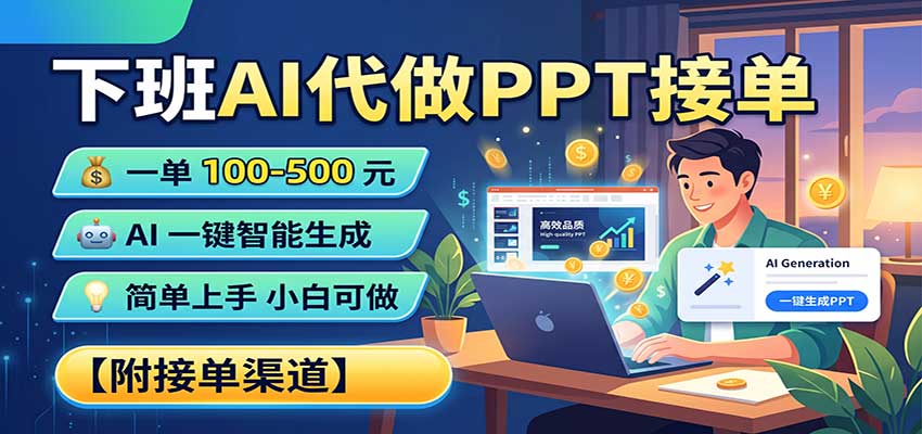 下班AI代做PPT接单,一单100-500,AI一键生成,小白也能做,附接单渠道