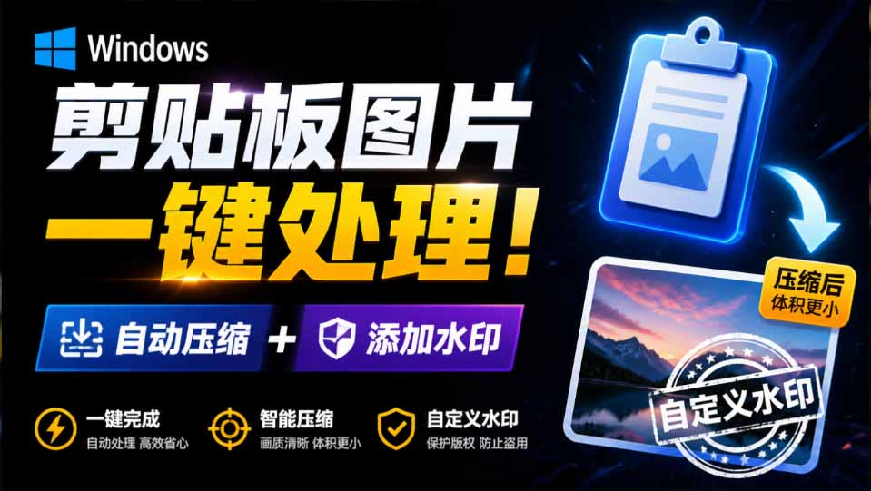 (19831期)Windows 剪贴板复制图片后,体积会暴涨数百倍?剪贴板图片一键自动压缩及添加水印工具