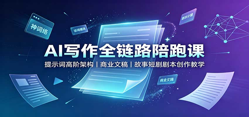AI写作全链路陪跑课:提示词高阶架构,商业文稿,故事短剧剧本创作教学
